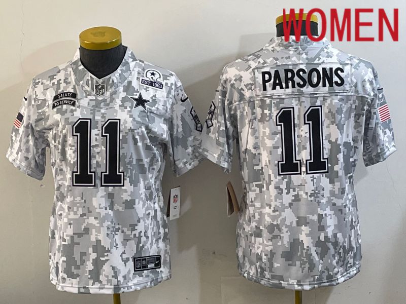 Women Dallas Cowboys 11 Parsons Nike Arctic Camo 2024 Salute to Service Limited NFL Jersey style 3